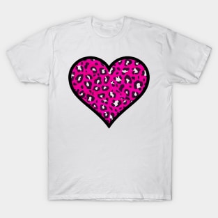 Bright Pink Leopard Print Heart T-Shirt